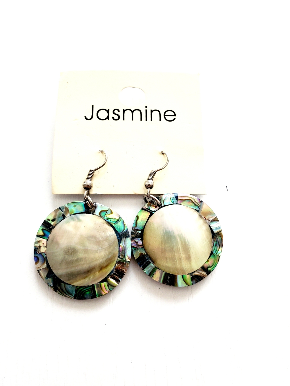 Jasmine Abalone and Mother-of-Pearl Round Drop Earrings - Green Blue